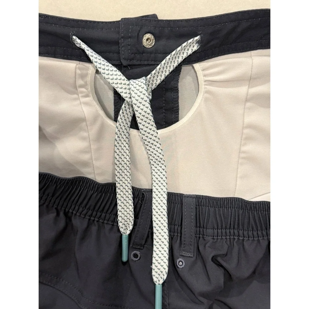 GenTeal Men's Performance Shorts Gray Blue Stretch Drawstring Lined Swim Trunks